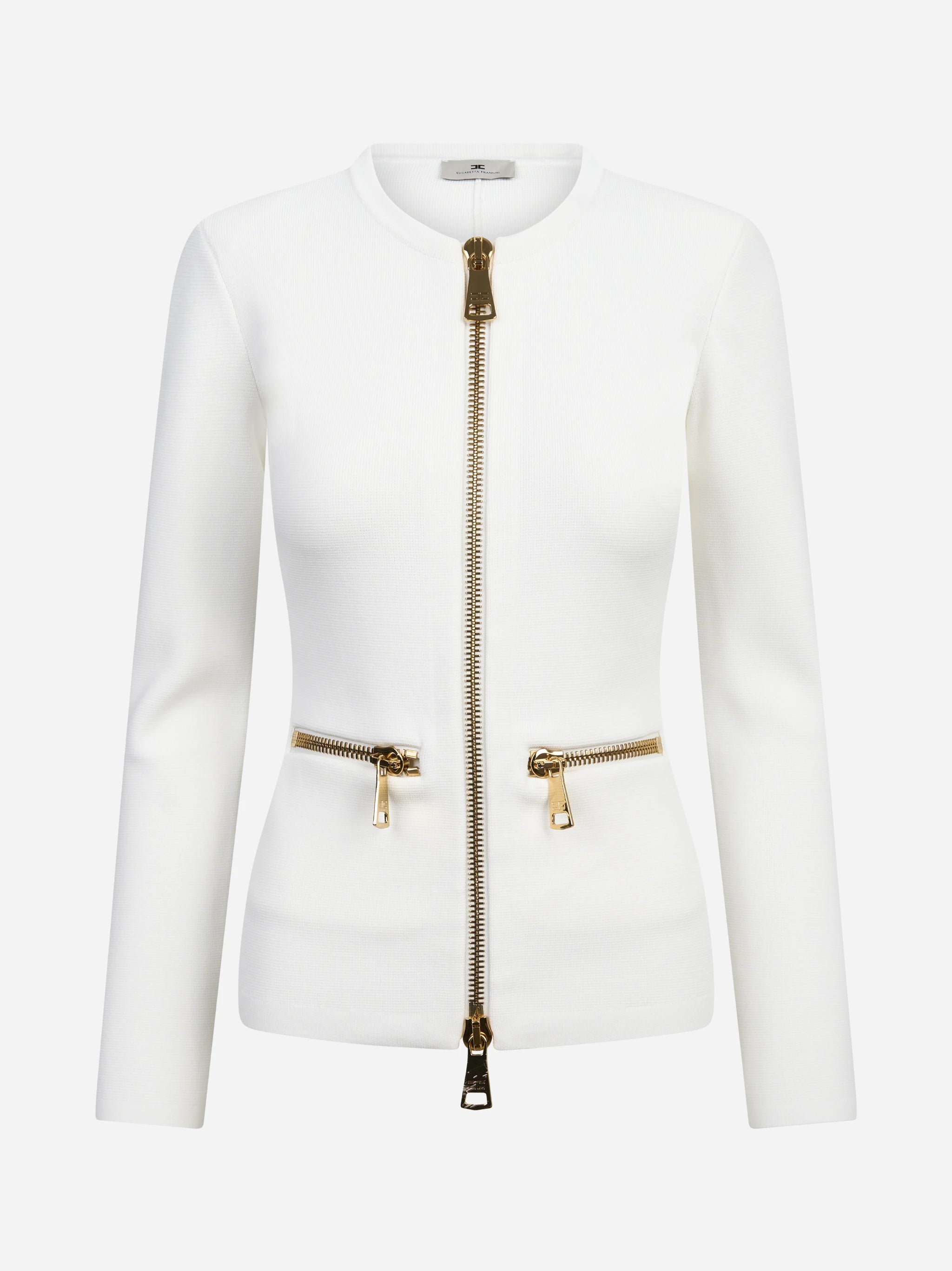 Cardigan in maglia con zip bianco ELISABETTA FRANCHI – immagine 1 di 3