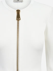 Cardigan in maglia con zip bianco ELISABETTA FRANCHI – immagine 3 di 3