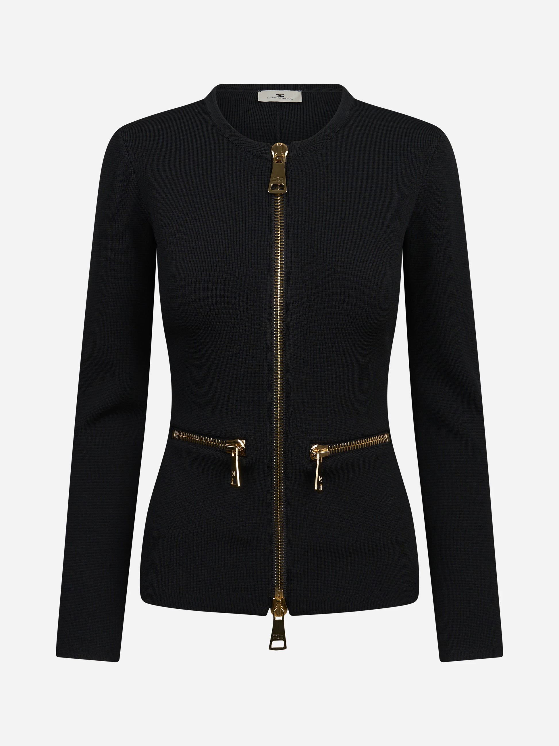 Cardigan in maglia con zip nero ELISABETTA FRANCHI – immagine 1 di 3