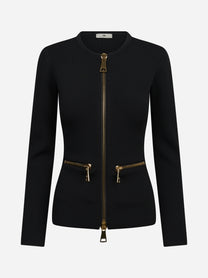Cardigan in maglia con zip nero ELISABETTA FRANCHI – immagine 1 di 3