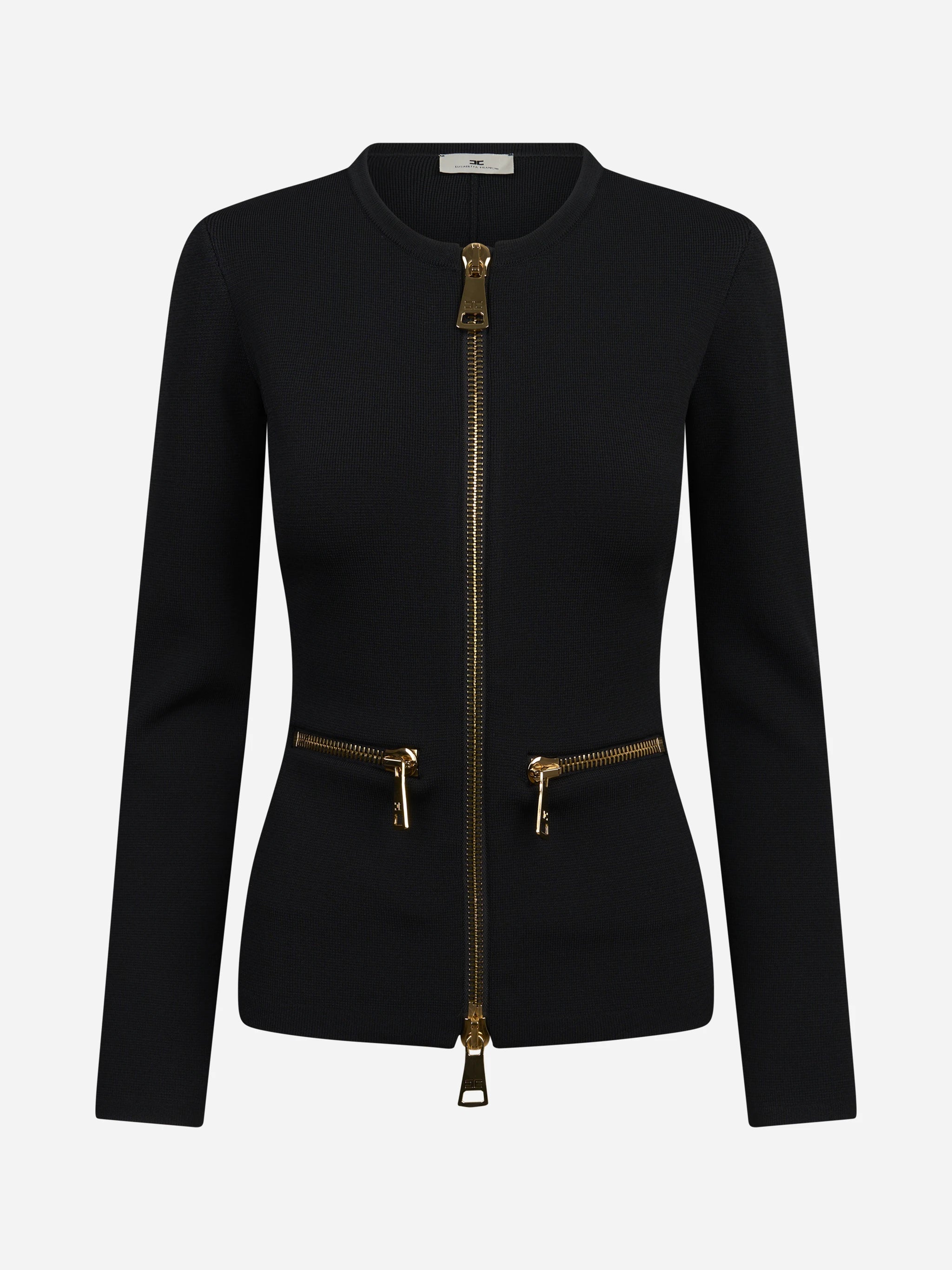Cardigan in maglia con zip nero ELISABETTA FRANCHI – immagine 1 di 3