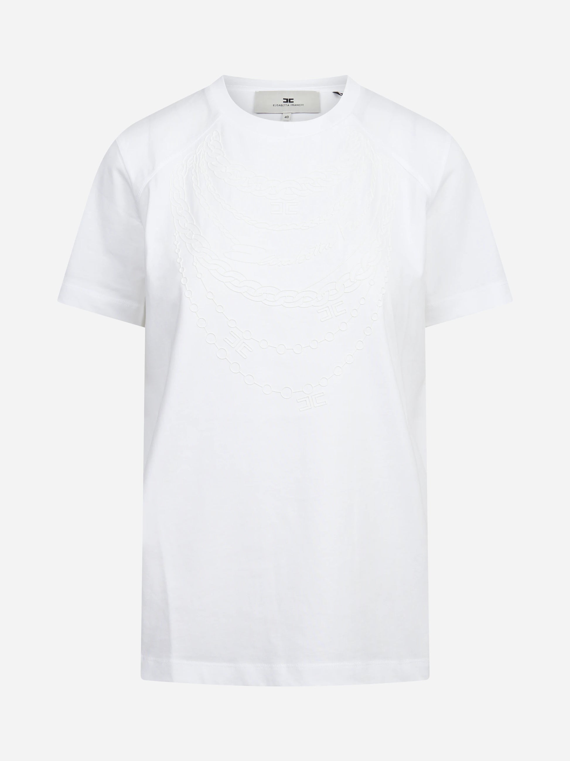 T-shirt girocollo in cotone bianca ELISABETTA FRANCHI – immagine 1 di 3