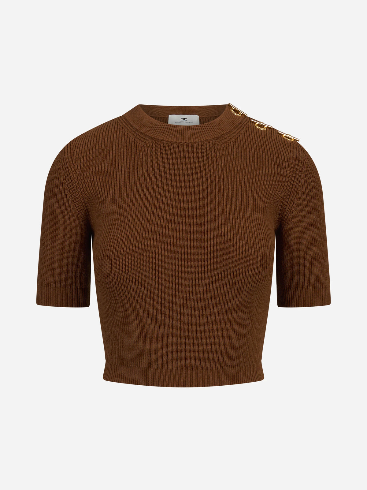 Top in maglia con dettagli gioiello marrone ELISABETTA FRANCHI – immagine 1 di 3