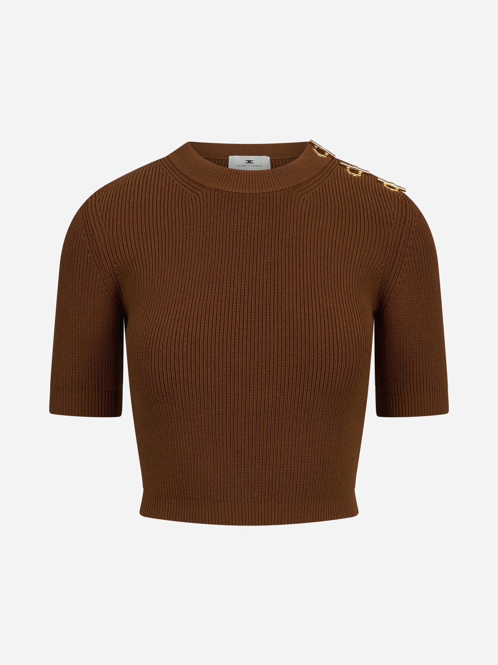Top in maglia con dettagli gioiello marrone ELISABETTA FRANCHI – immagine 1 di 3