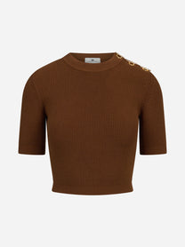 Top in maglia con dettagli gioiello marrone ELISABETTA FRANCHI – immagine 1 di 3
