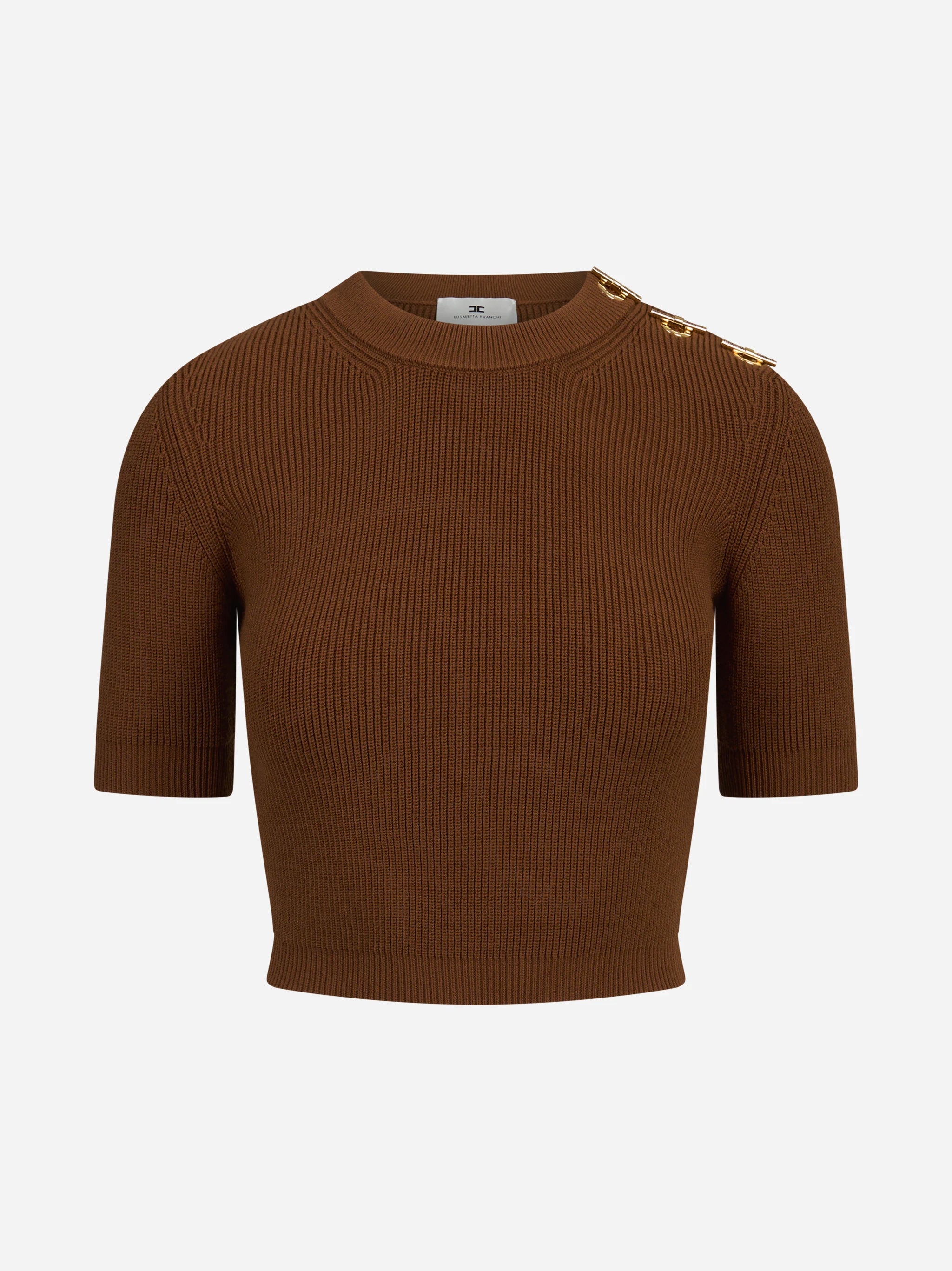 Top in maglia con dettagli gioiello marrone ELISABETTA FRANCHI – immagine 1 di 3