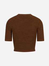 Top in maglia con dettagli gioiello marrone ELISABETTA FRANCHI – immagine 2 di 3