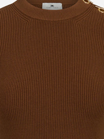 Top in maglia con dettagli gioiello marrone ELISABETTA FRANCHI – immagine 3 di 3