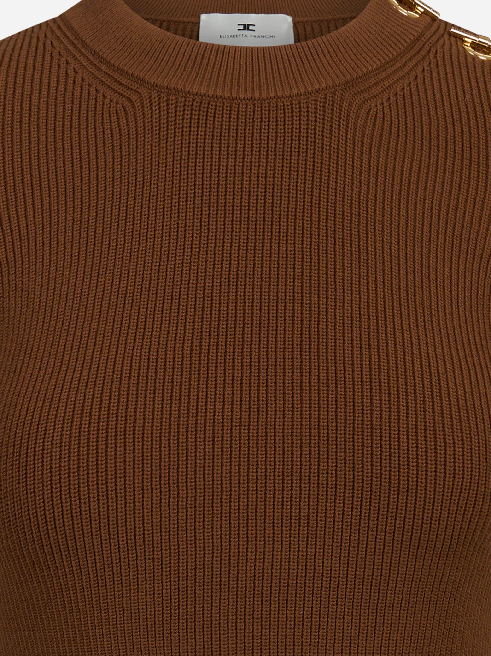 Top in maglia con dettagli gioiello marrone ELISABETTA FRANCHI – immagine 3 di 3