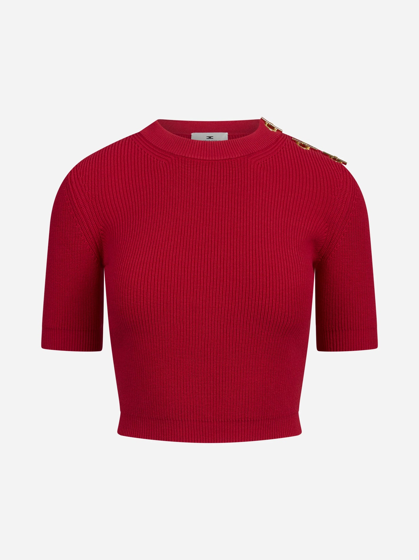 Top in maglia con dettagli gioiello rosso ELISABETTA FRANCHI – immagine 1 di 3