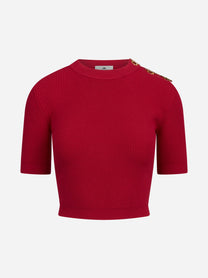 Top in maglia con dettagli gioiello rosso ELISABETTA FRANCHI – immagine 1 di 3