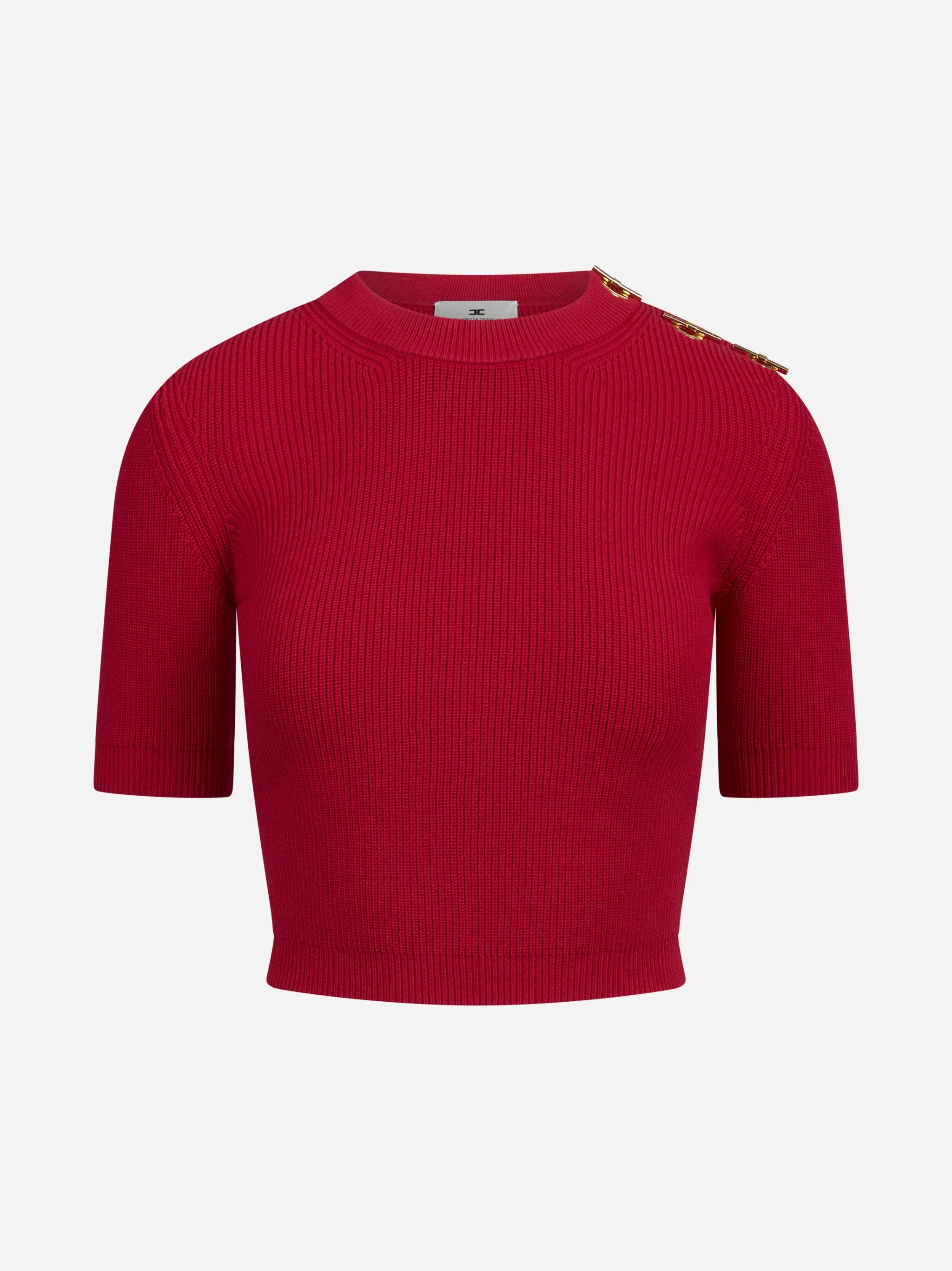 Top in maglia con dettagli gioiello rosso ELISABETTA FRANCHI – immagine 1 di 3