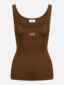 Canotta in maglia a costine marrone ELISABETTA FRANCHI – immagine 1 di 3