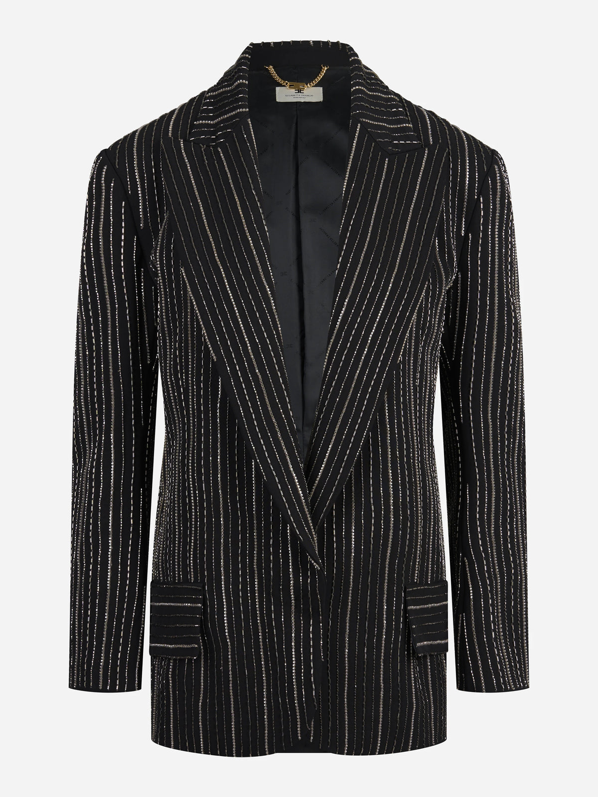 Blazer gessato con strass nero - vista frontale