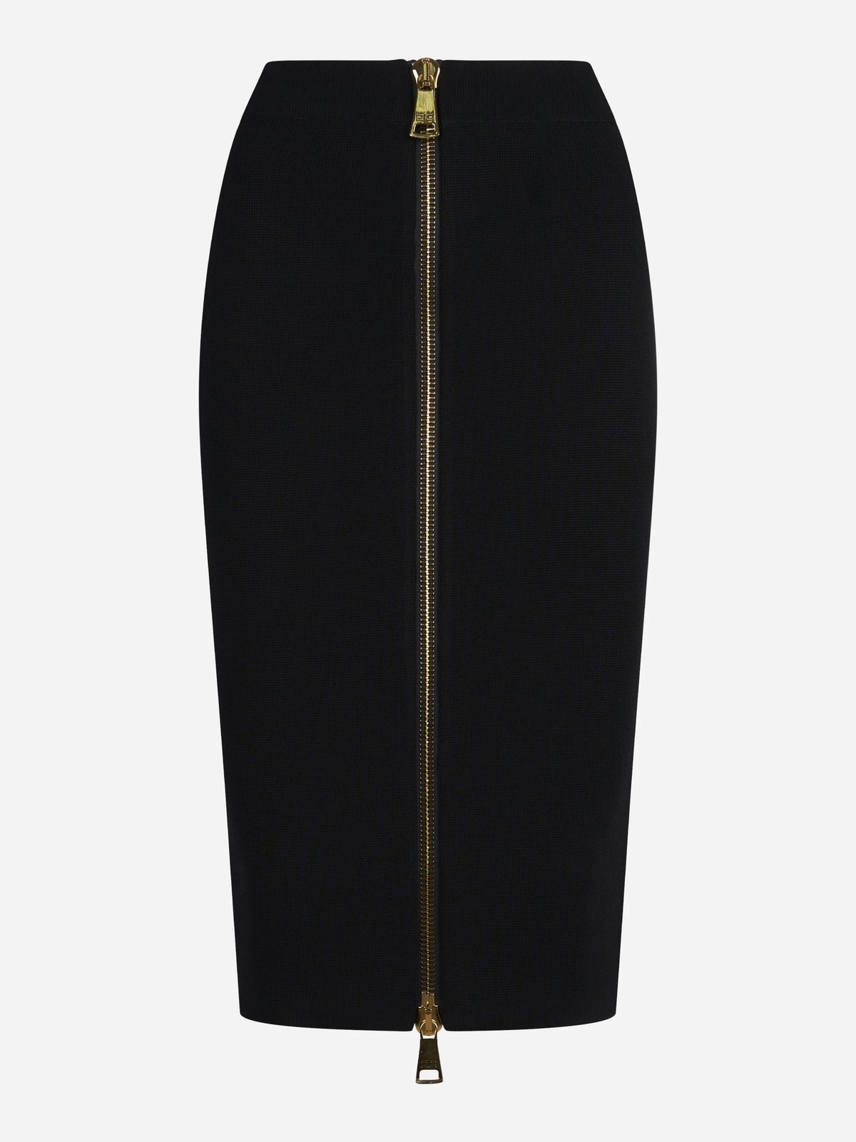 Gonna midi in maglia con zip nera - vista frontale