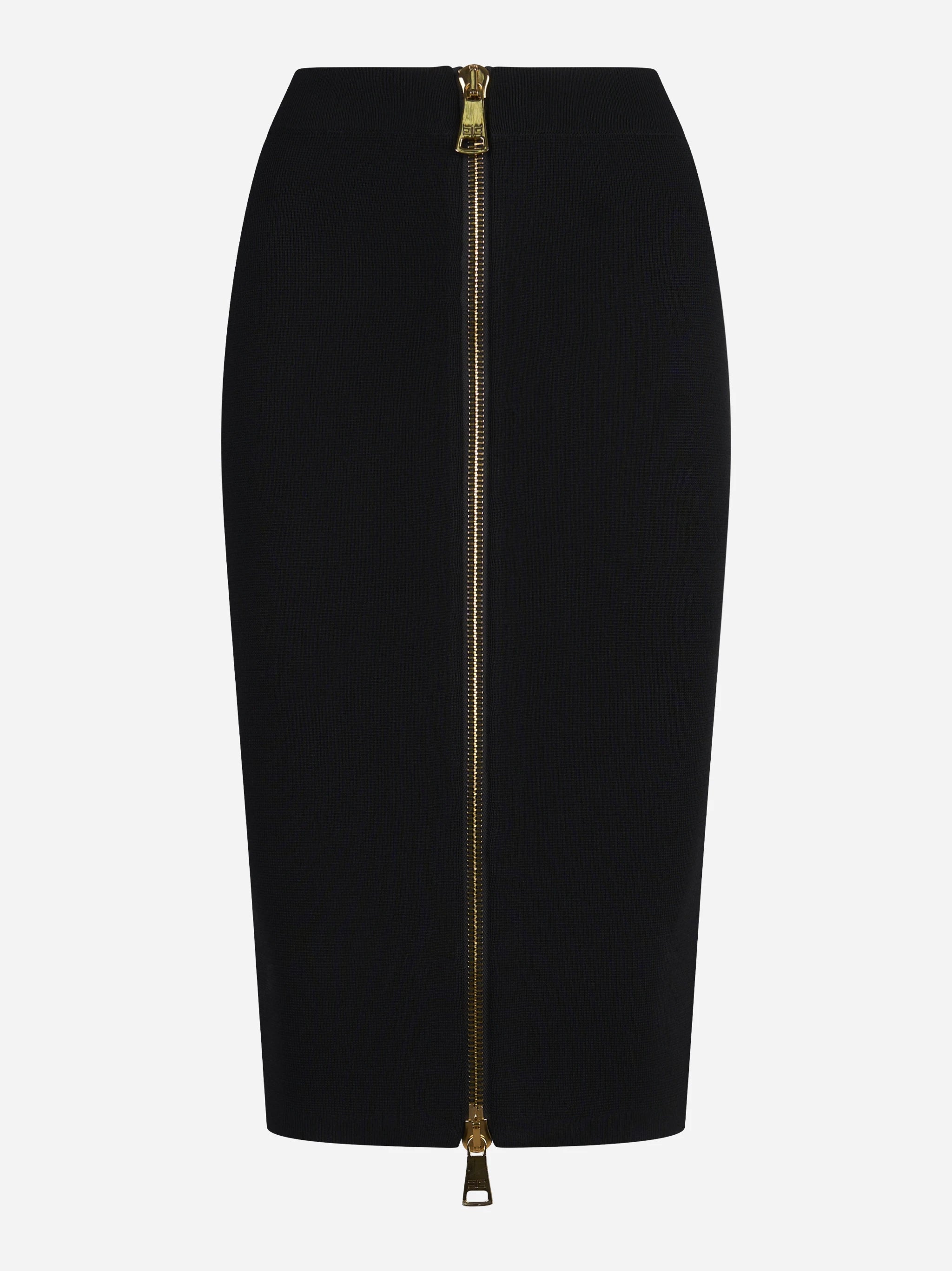 Gonna midi in maglia con zip nera - vista frontale