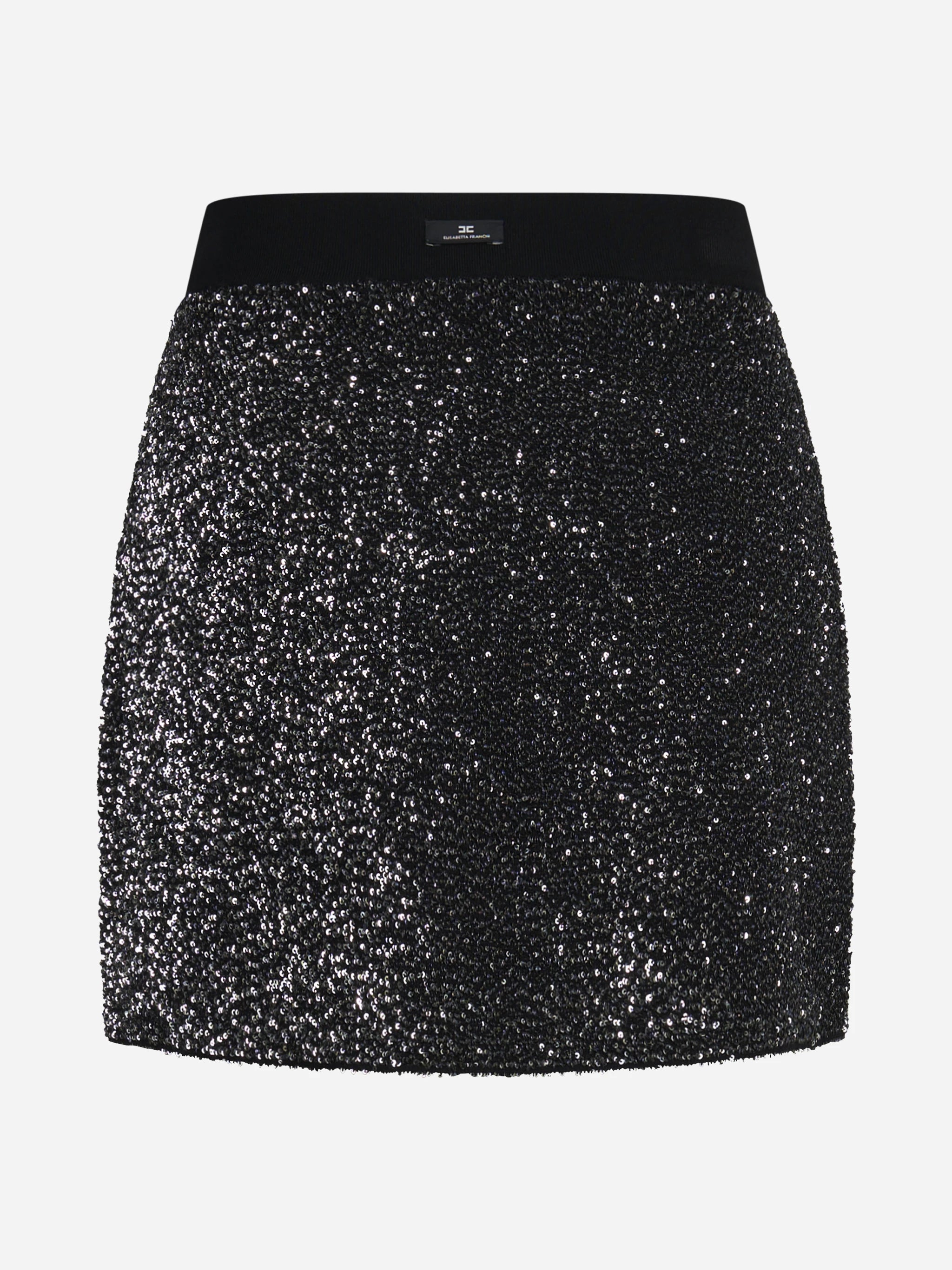 Gonna corta in maglia con paillettes nera - vista posteriore