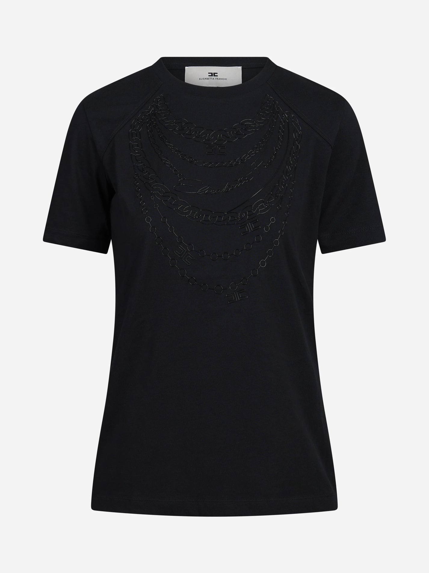 T-shirt in cotone con stampa catene nera - vista frontale