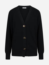 Cardigan in viscosa con bottoni gioiello nero - vista frontale
