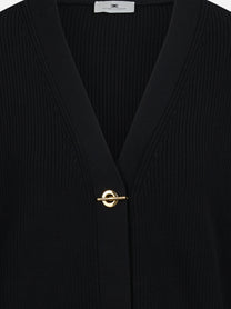 Cardigan in viscosa con bottoni gioiello nero - vista laterale e dettagli