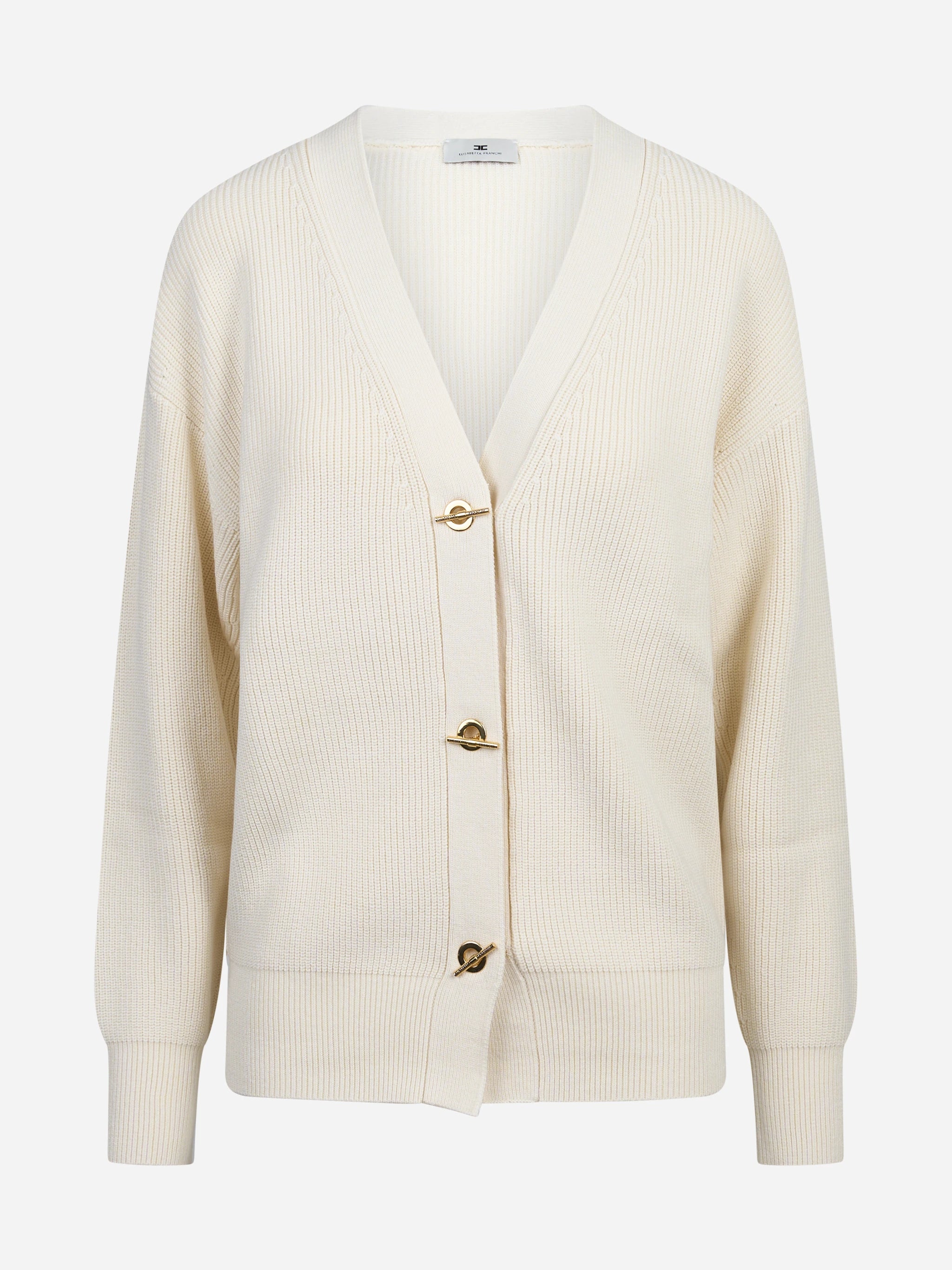 Cardigan in viscosa con bottoni gioiello avorio - vista frontale