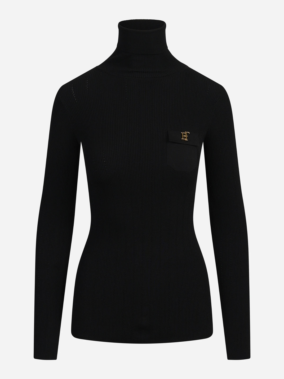 Dolcevita in maglia con ricami à jour nero - vista frontale