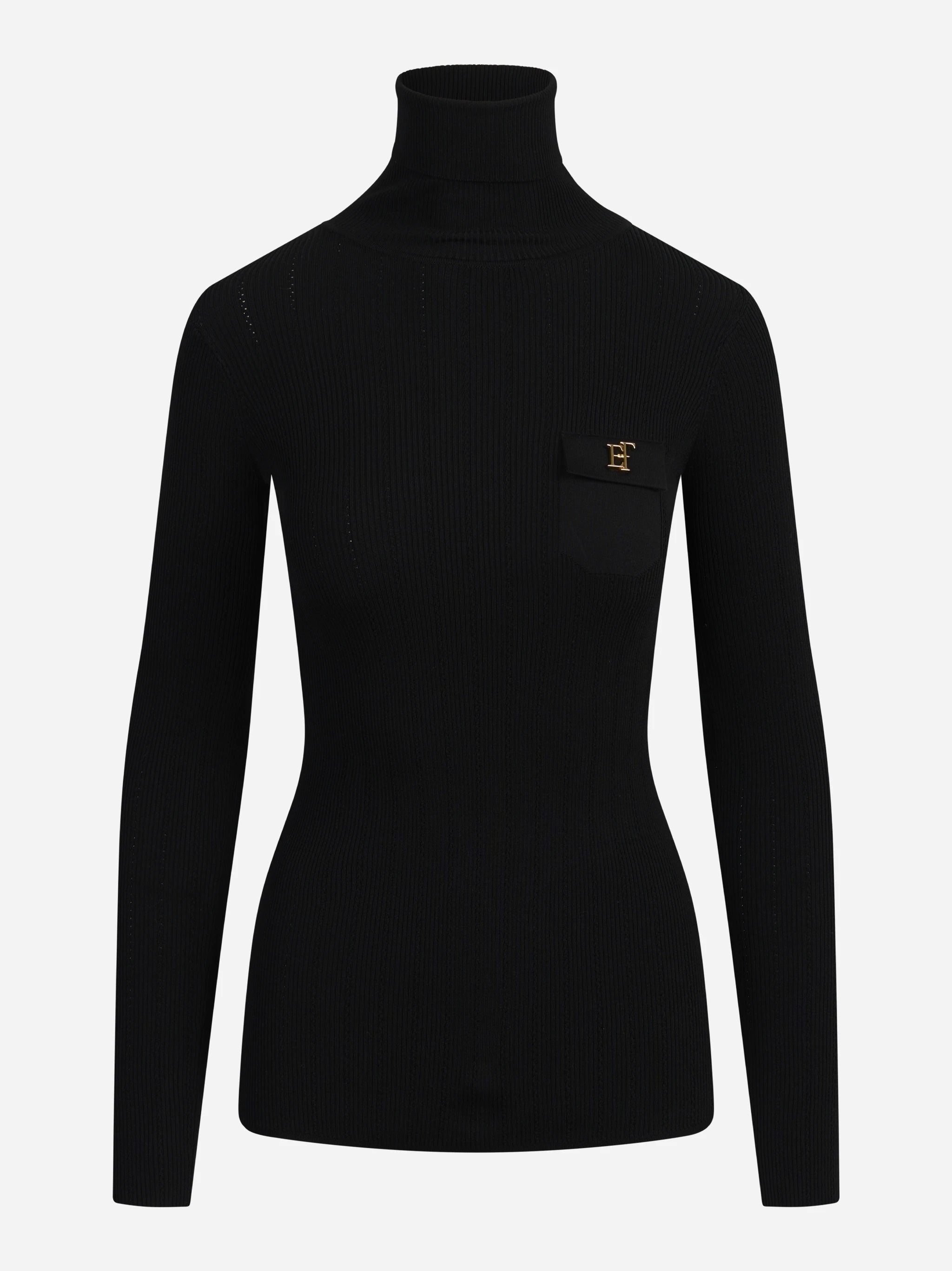 Dolcevita in maglia con ricami à jour nero - vista frontale