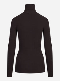 Dolcevita in maglia con ricami à jour marrone - vista posteriore