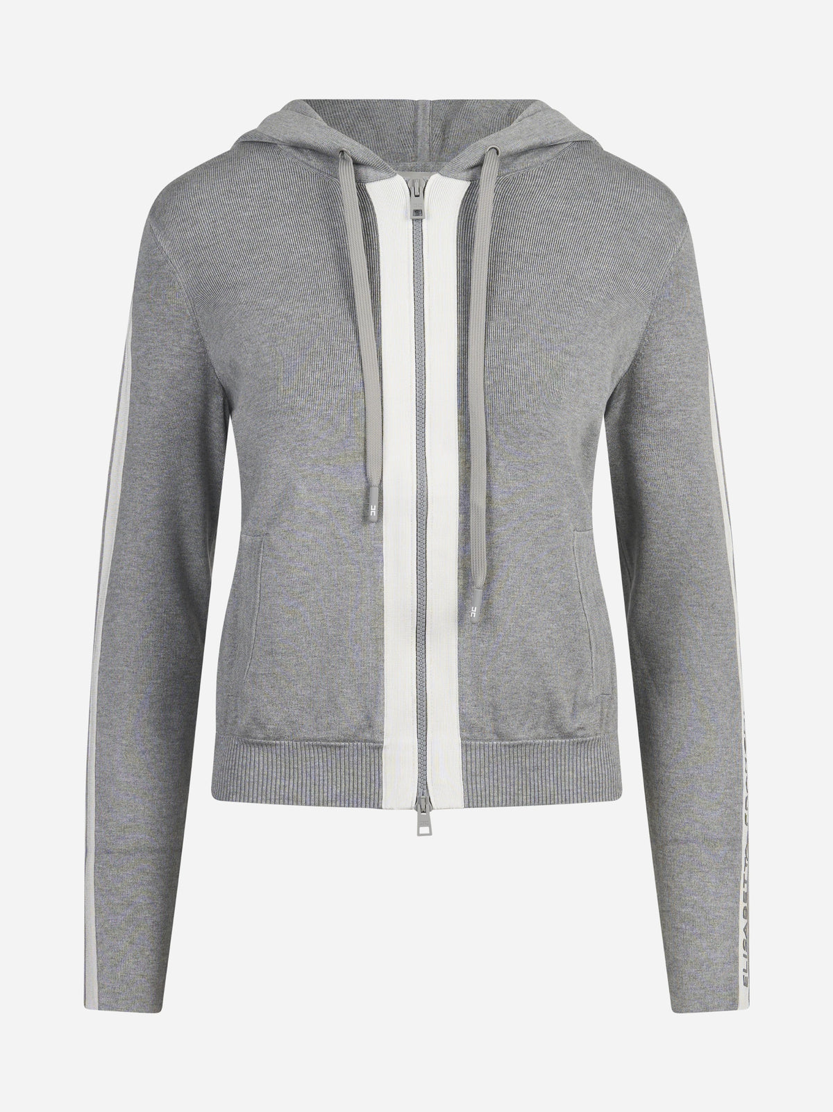 Felpa in maglia bicolore con cappuccio grigia - vista frontale