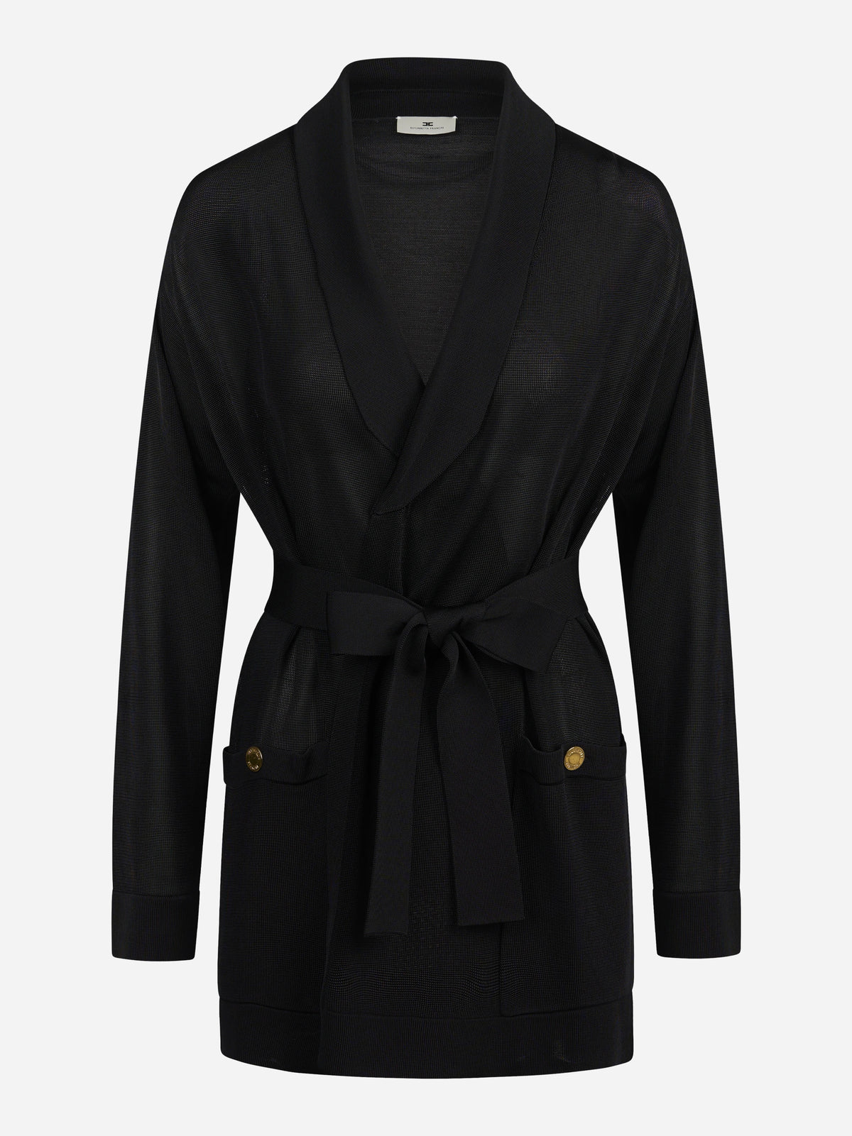 Cardigan lungo in viscosa con cintura nero - vista frontale
