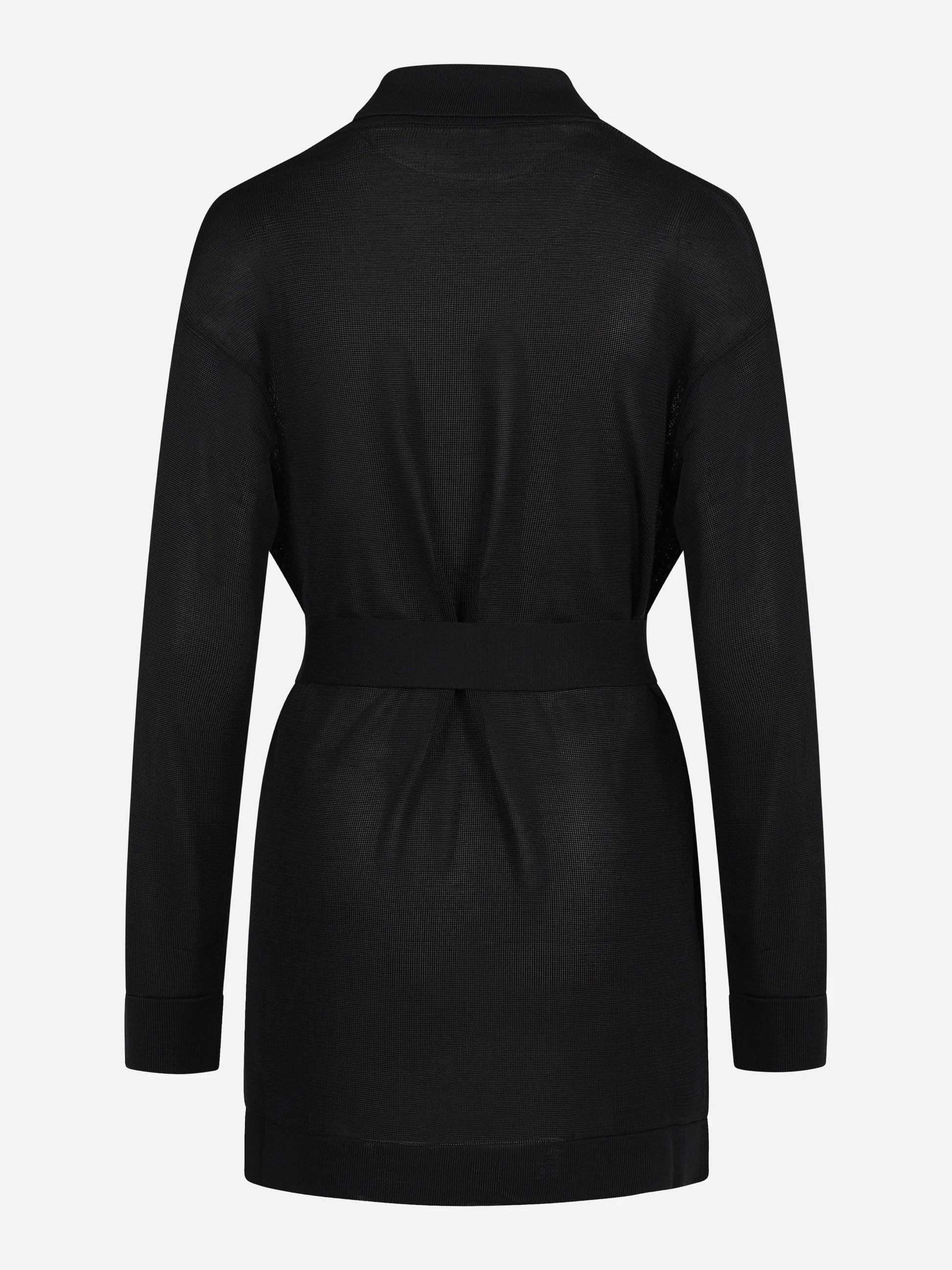 Cardigan lungo in viscosa con cintura nero - vista posteriore