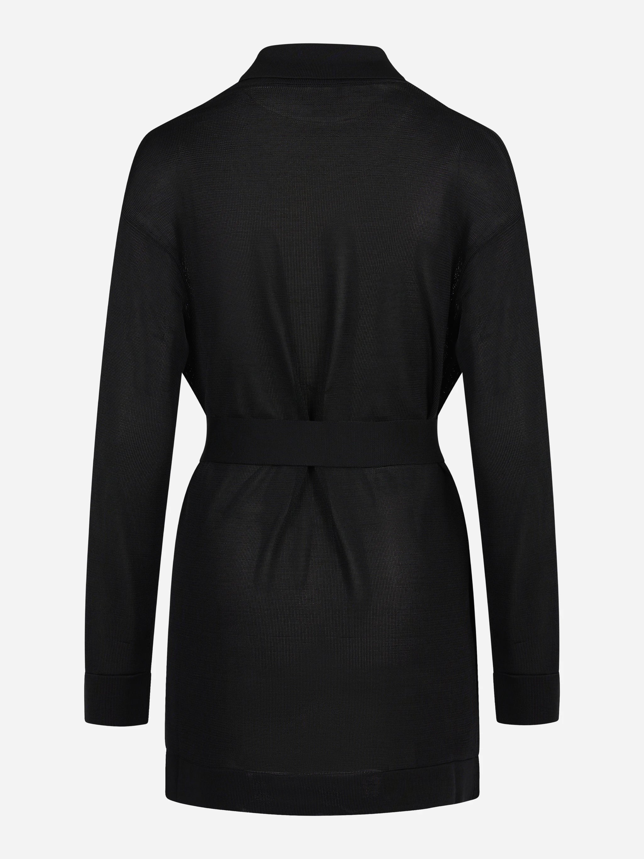 Cardigan lungo in viscosa con cintura nero - vista posteriore