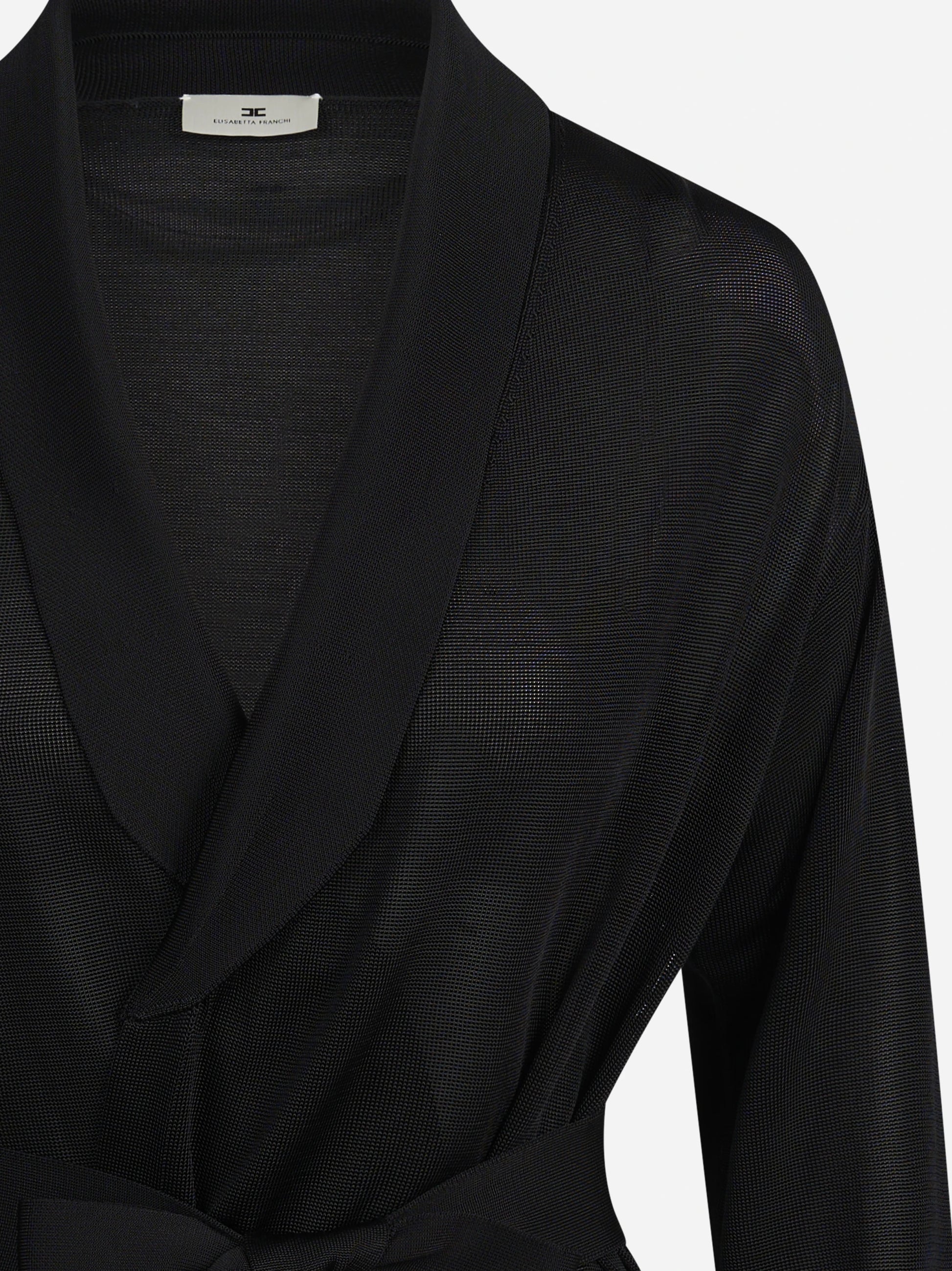 Cardigan lungo in viscosa con cintura nero - dettaglio prodotto