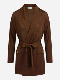 Cardigan in viscosa con cintura marrone - vista frontale