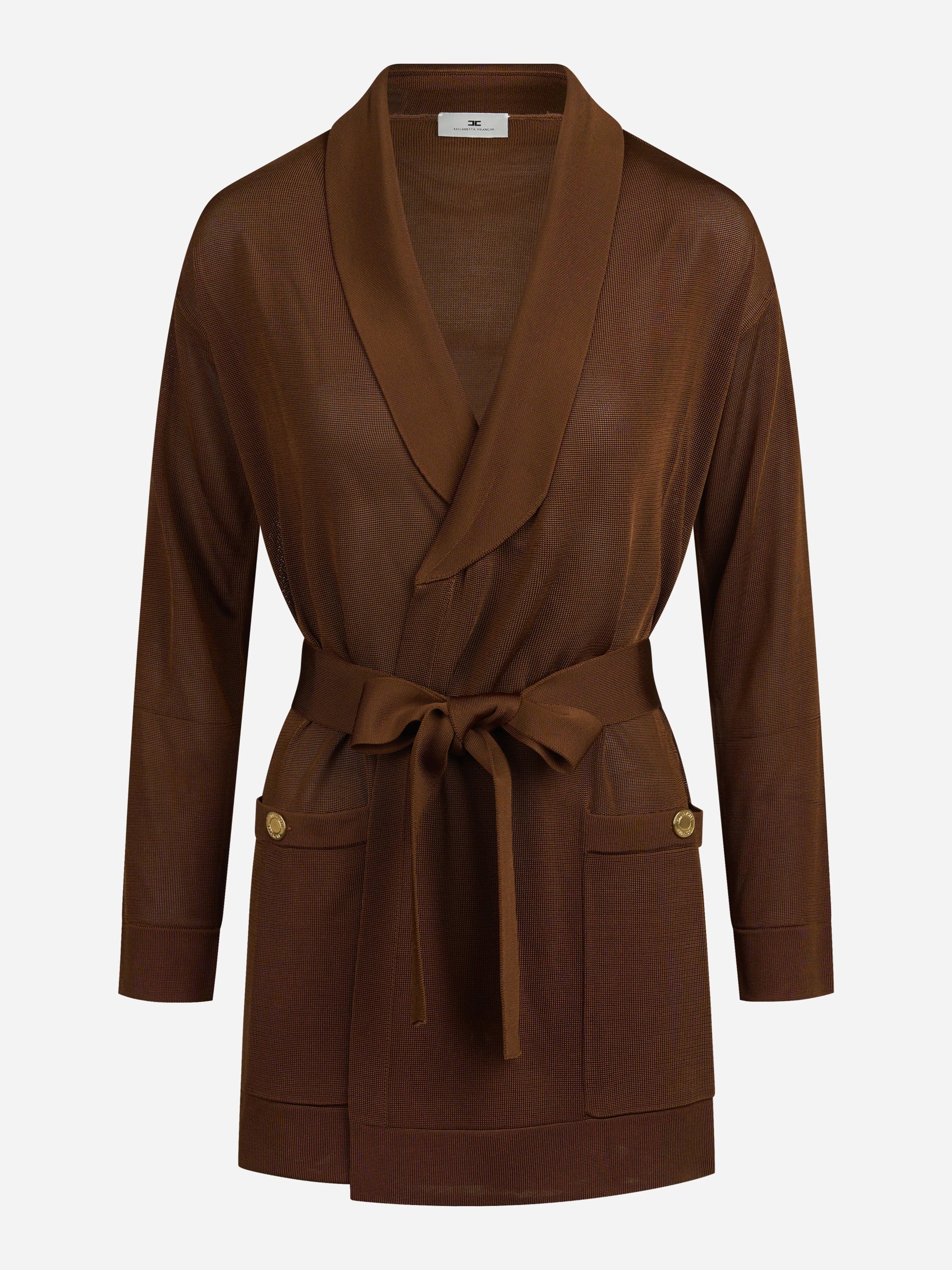 Cardigan in viscosa con cintura marrone - vista frontale