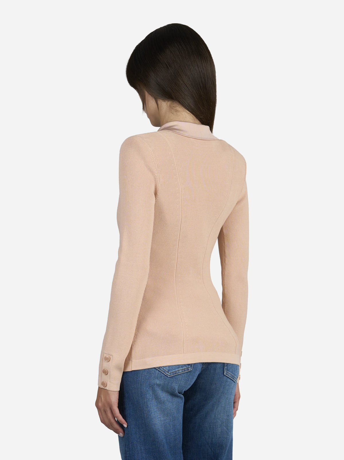 Giacca in maglia doppiopetto rosa - indossato, vista alternativa