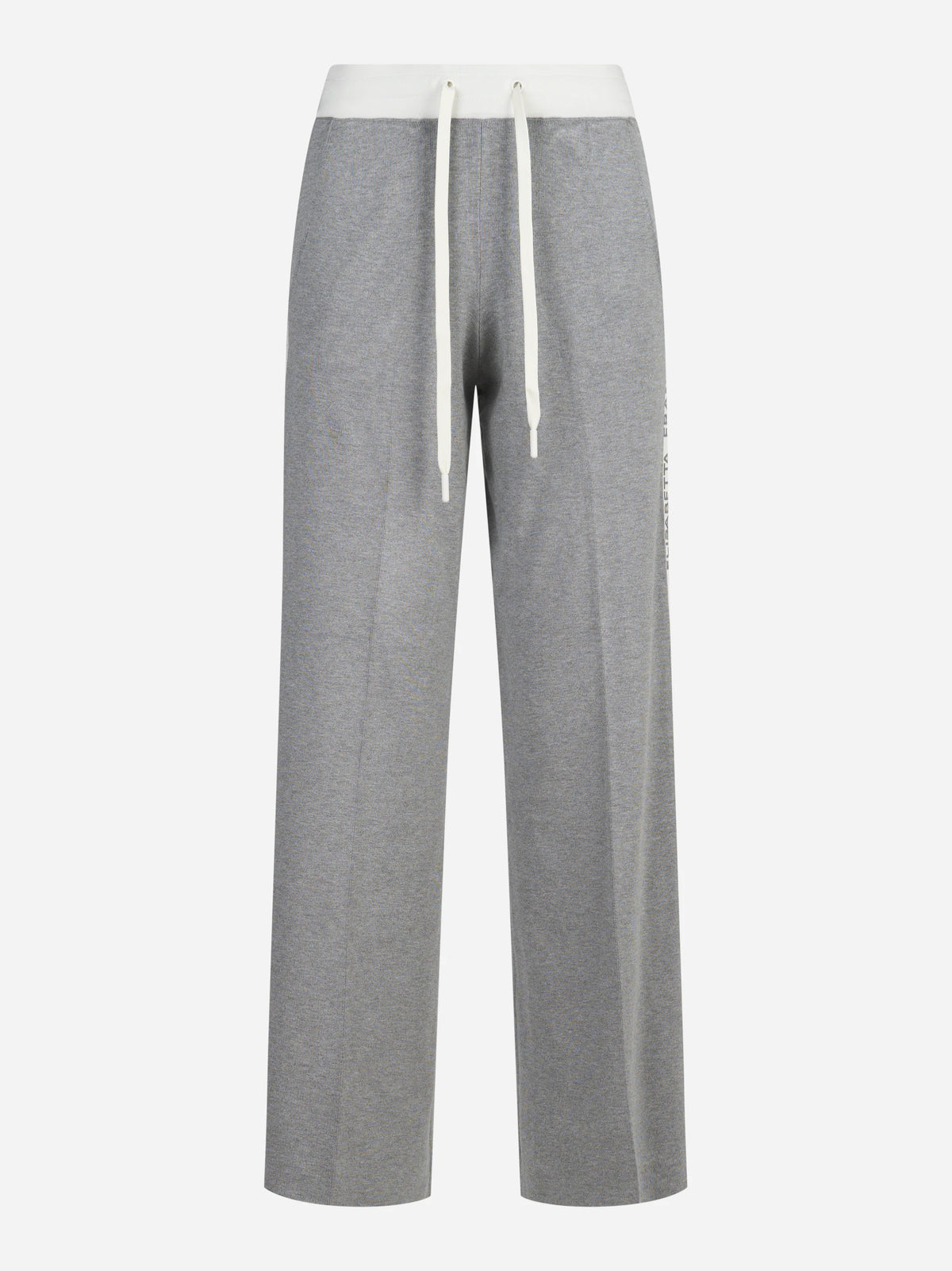 Pantaloni in maglia con logo grigi e burro - vista frontale