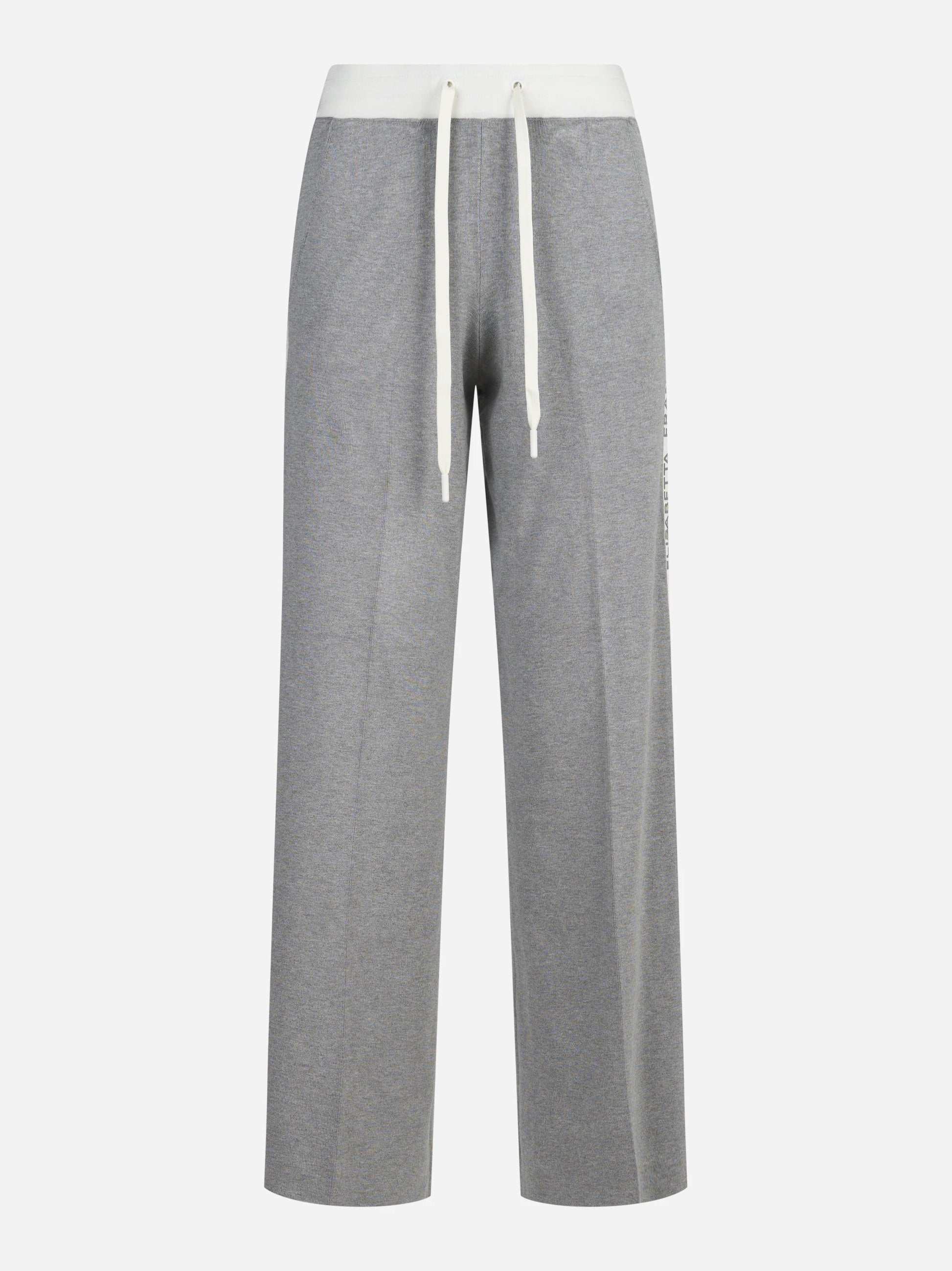 Pantaloni in maglia con logo grigi e burro - vista frontale