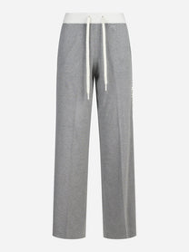 Pantaloni in maglia con logo grigi e burro - vista frontale