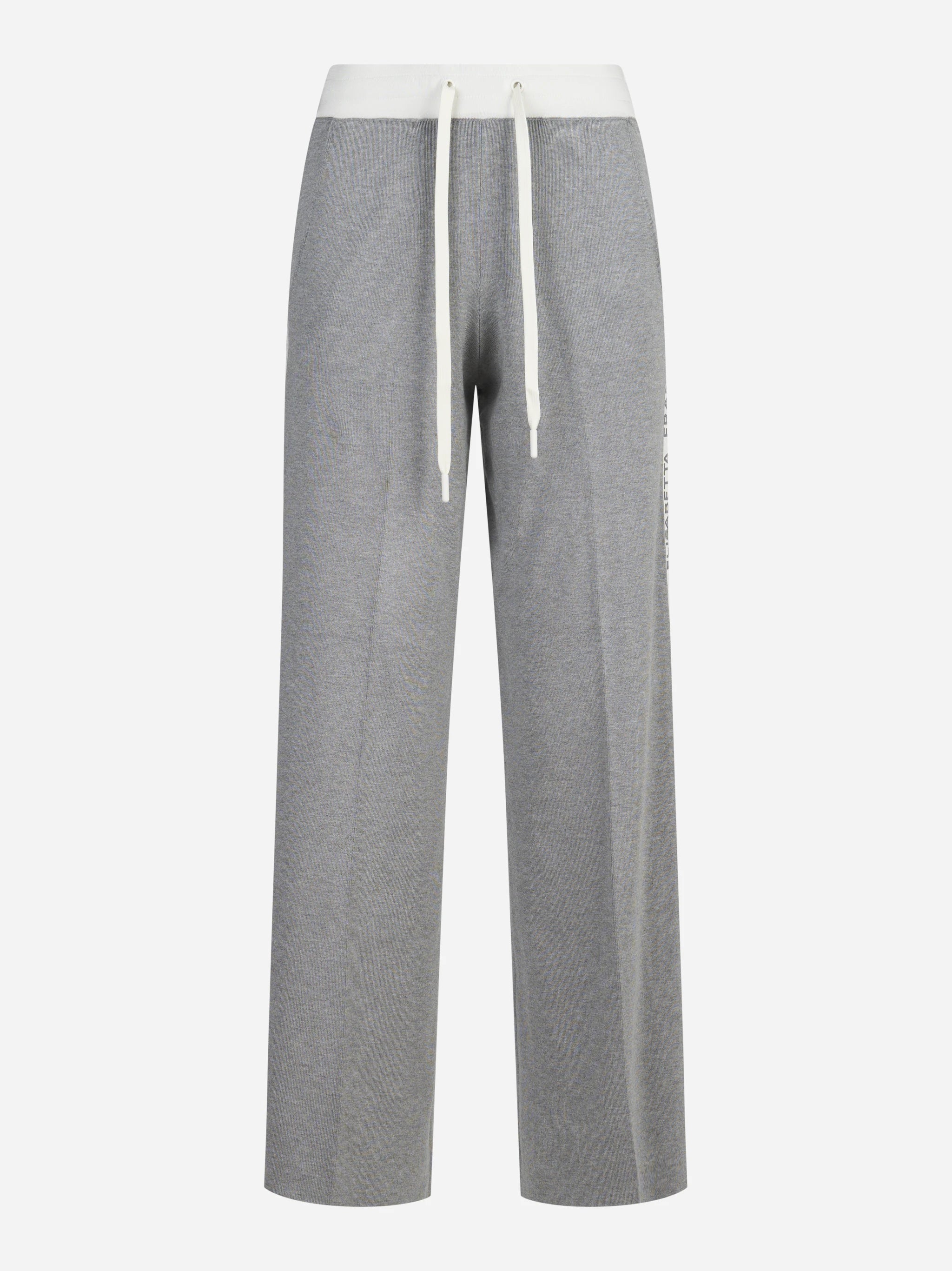 Pantaloni in maglia con logo grigi e burro - vista frontale