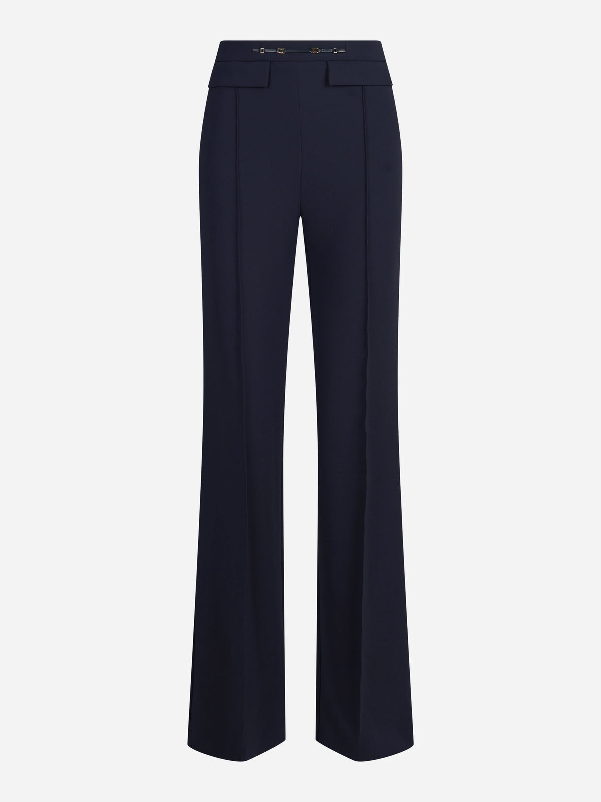 Pantaloni palazzo in doppio crêpe blu notte - vista frontale