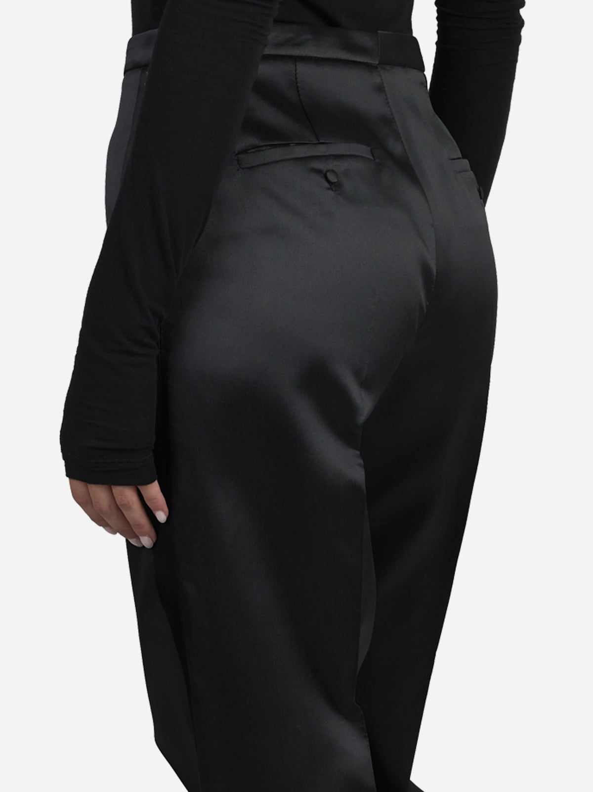 Pantaloni ampi in gazar e raso neri - indossato, vista alternativa