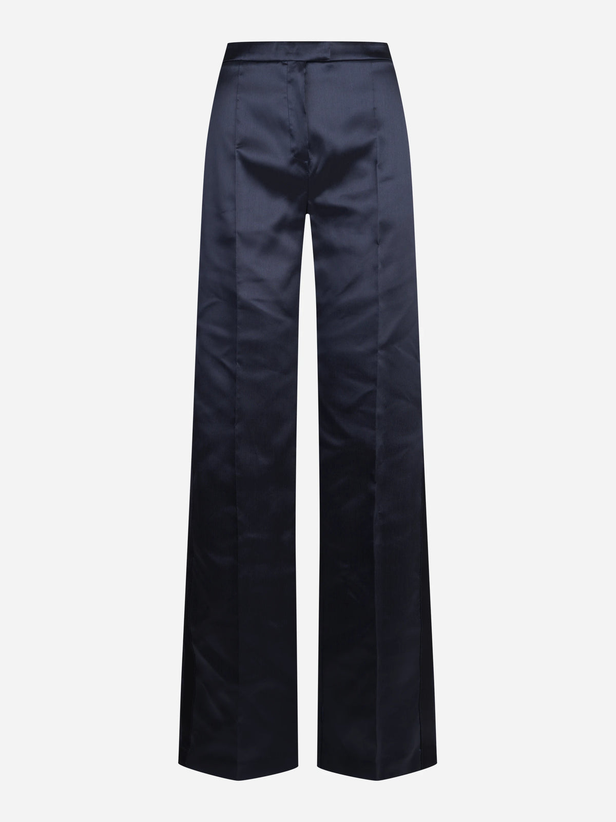 Pantaloni ampi in gazar e raso blu - vista frontale