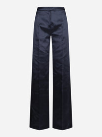 Pantaloni ampi in gazar e raso blu - vista frontale