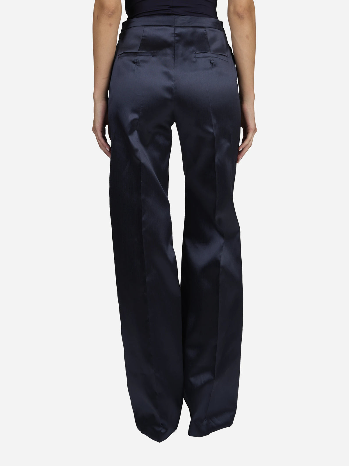 Pantaloni ampi in gazar e raso blu - indossato, vista posteriore