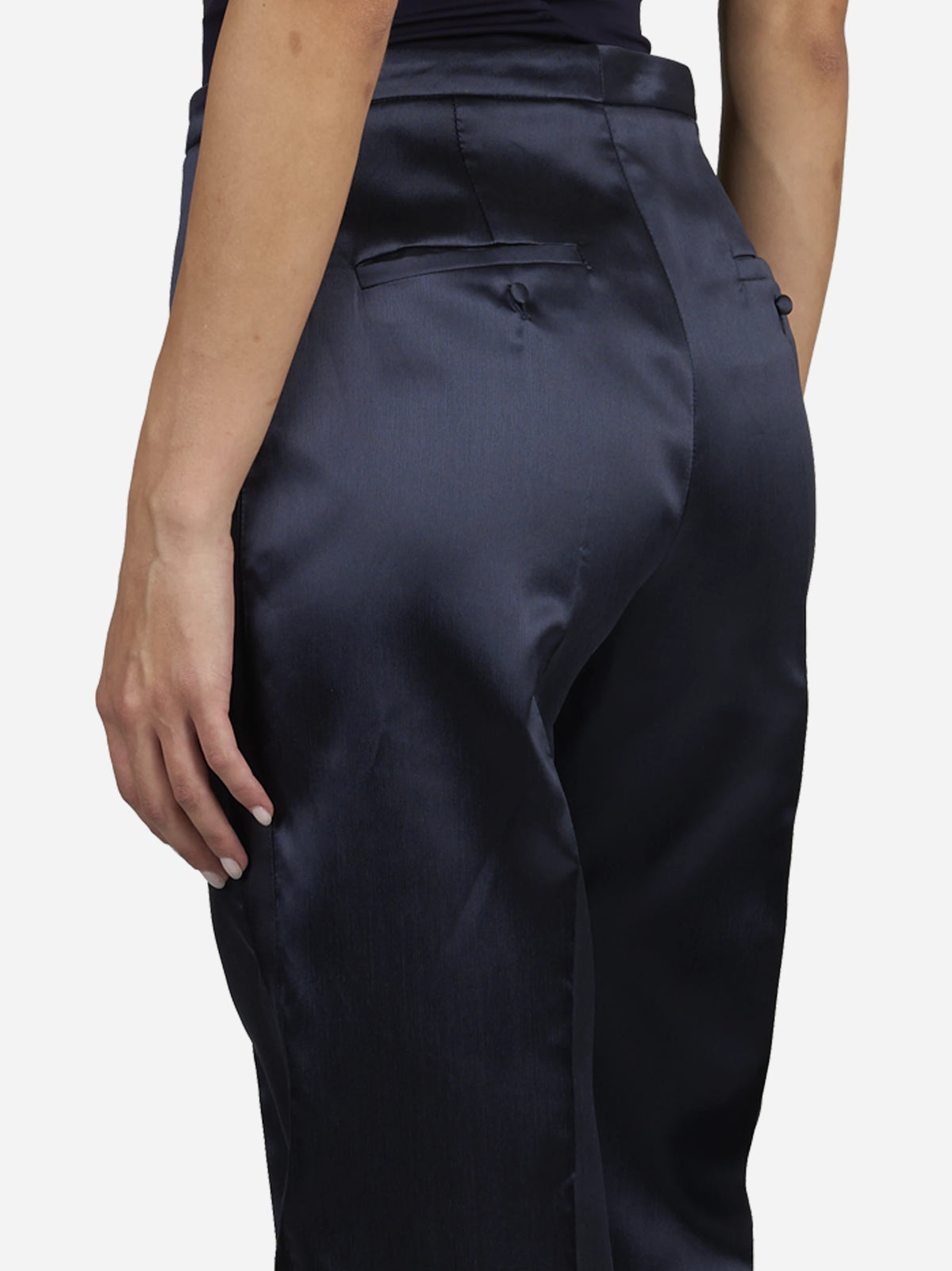 Pantaloni ampi in gazar e raso blu - indossato, vista alternativa