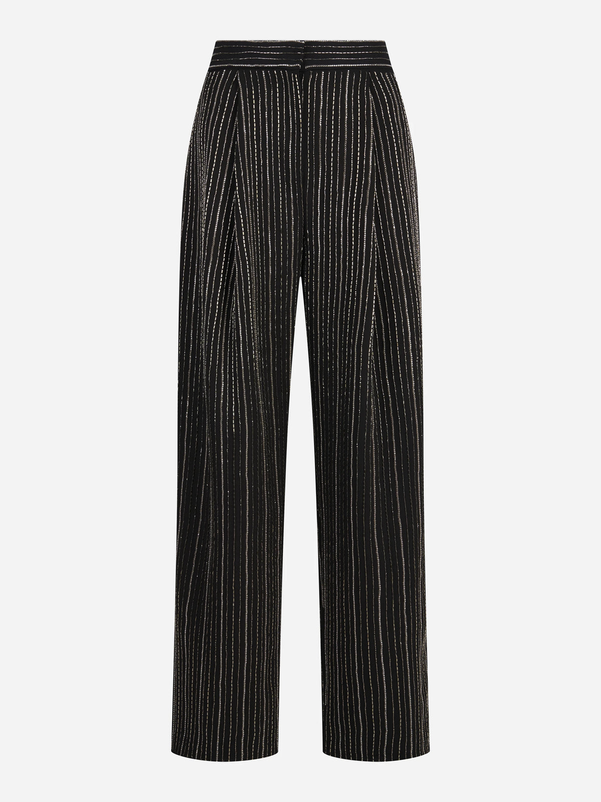 Pantalone cropped gessato con strass nero - vista frontale