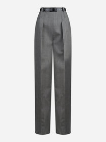 Pantaloni in lana vergine con cintura - vista frontale