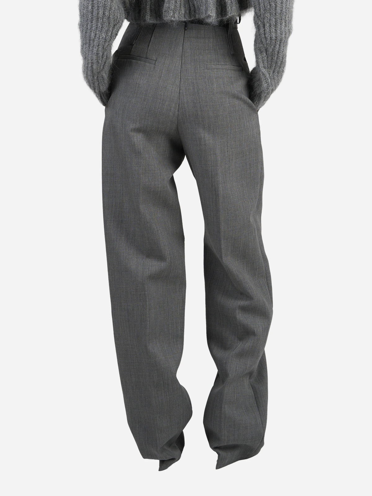 Pantaloni in lana vergine con cintura - indossato, vista posteriore