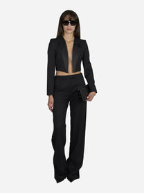 Pantaloni ampi in gabardina neri - indossato, look completo